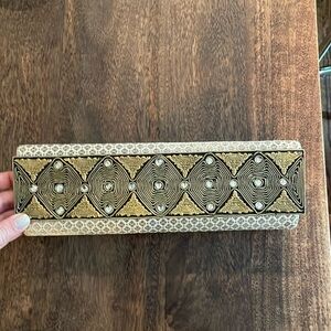 80s does 20s Visage clutch bejeweled gold fabric
